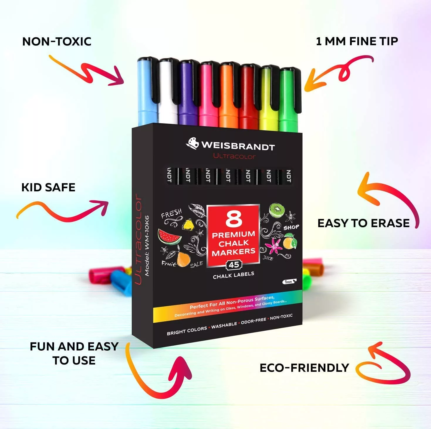 8pcs Whiteboard & Chalkboard Marker Pen, Erasable & Refillable, Fine Point  Tip, Black/red/blue, For Office & Teacher